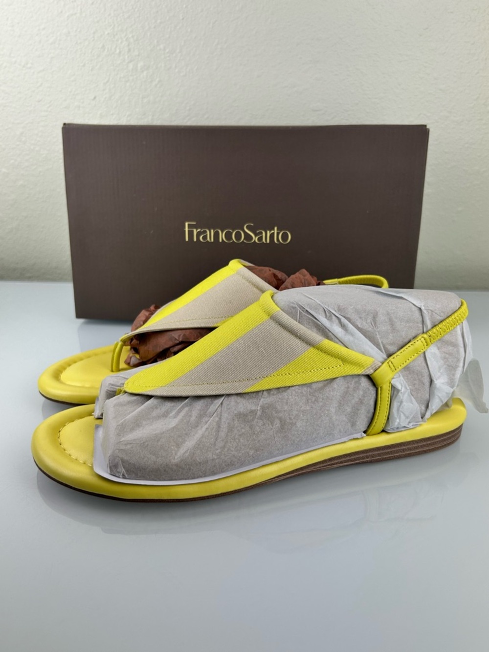 Franco Sarto Jocelyn Sz 11M Bright Neon Yellow Slingback Sandals Open Toe Thong - Picture 7 of 16